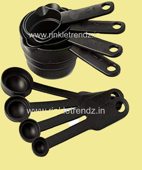 Rinkle Trendz Black Measuring Cups and Spoons Set 8 Pieces Set