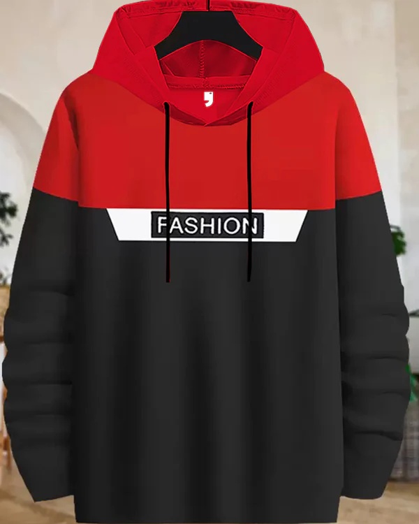 BOYS RED-BLACK HOODIE WITH DRA..